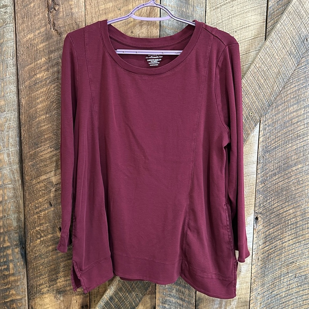 Chico’s Ultimate Tee size 2P Wine/Maroon 100% Pima Cotton